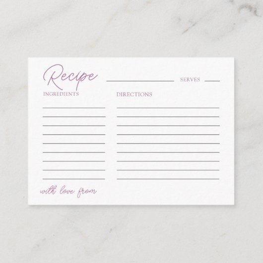 Boho Pink Recipe for the Bride Floral Begleitkarte (Rückseite)
