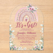 Boho pink Regenbogen Blumenmädchen Babydusche Acryleinladungen (Vorderseite)
