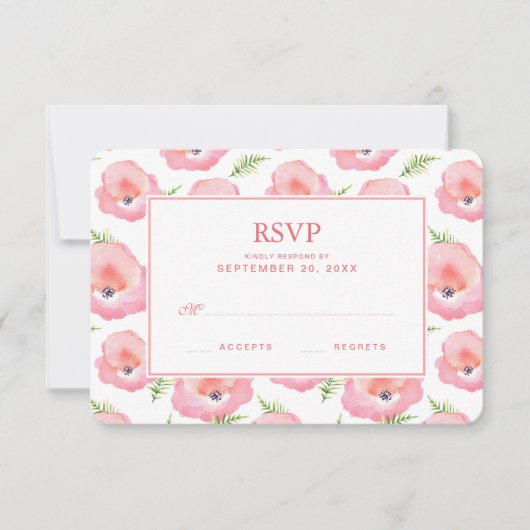 Boho Pink Rose Floral Watercolor - Wedding RSVP Karte (Vorderseite)