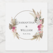 Boho Pink Rose Personalisierte Hochzeit Weinetikett (Einzelnes Label)