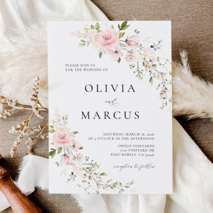 Boho Pink-Rosen-Blumen-Hochzeitseinladung Einladung