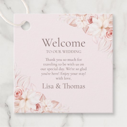 Boho Pink Roses Begrüßungsmarke Geschenkanhänger (Vorderseite)