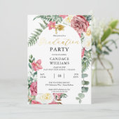 Boho Pink Roses | Orchids Floral Graduation Party Einladung (Stehend Vorderseite)