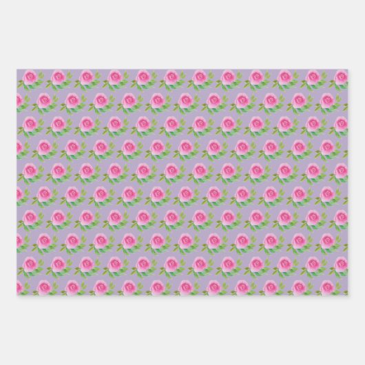 Boho Pink Roses Wasserfarbe Handgestrichen Geschenkpapier Set (Vorderseite 2)