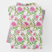 Boho Pink Roses Wasserfarbe Handgestrichen Geschenkpapier Set (Beispiel)
