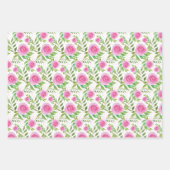 Boho Pink Roses Wasserfarbe Handgestrichen Geschenkpapier Set (Vorderseite)