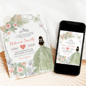 Boho Pink Sage Green Floral Geometric 15 Años Einladung