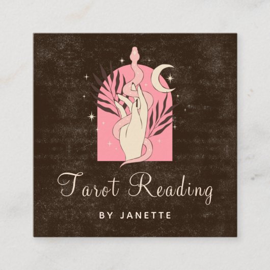 Boho Pink Schlange Heilung Hand Himmelsmond Tarot Quadratische Visitenkarte (Vorderseite)