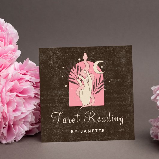 Boho Pink Schlange Heilung Hand Himmelsmond Tarot Quadratische Visitenkarte
