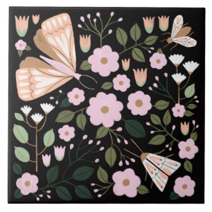 Boho pink schwarz gürtelschwarz-blütenbläserne Sch Fliese