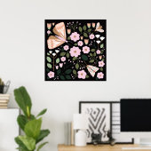 Boho pink schwarz gürtelschwarz-blütenbläserne Sch Poster (Heimbüro)