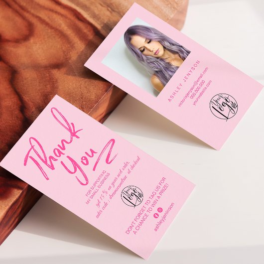 Boho pink Skript Foto Logo-Bestellung vielen Dank Visitenkarte