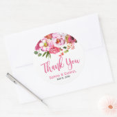 Boho Pink Spring Floral Wedding Vielen Dank Runder Aufkleber (Umschlag)