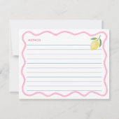 Boho Pink Squiggle Lemon Brautparty Rezept Karte (Rückseite)