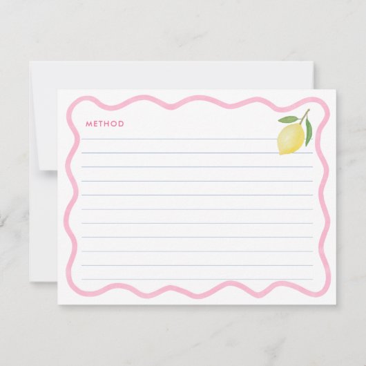 Boho Pink Squiggle Lemon Brautparty Rezept Karte (Rückseite)
