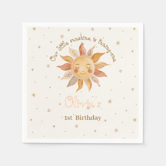 Boho Pink Sun Girl 1. Geburtstag Serviette