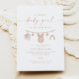 Boho Pink Sweet Baby Girl Clothesline Babydusche Einladung