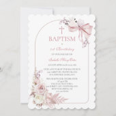 Boho Pink Taufe Mädchen Einladung Vorlage (Vorderseite)