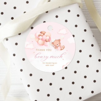Boho Pink Teddy Bear Girl Babydusche Danke Geschenkanhänger