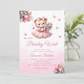 Boho Pink Teddy Bear Girl Babydusche Einladung (Stehend Vorderseite)