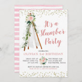 Boho Pink Teepee Slumber Party Geburtstag Einladun Einladung (Vorne/Hinten)