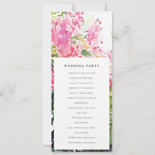 Boho Pink Tropical Bougainvillea Wedding Program Einladung (Rückseite)