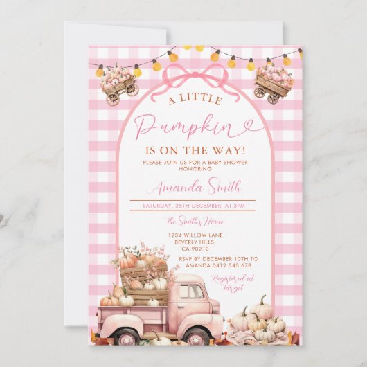 Boho Pink Truck Pumpkin ist auf dem Weg Baby Dusch Einladung (Vorderseite)