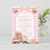 Boho Pink Truck Pumpkin ist auf dem Weg Baby Dusch Einladung (Stehend Vorderseite)