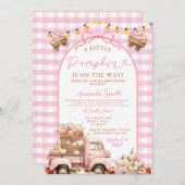Boho Pink Truck Pumpkin ist auf dem Weg Baby Dusch Einladung (Vorne/Hinten)