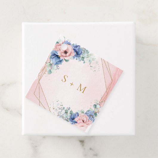 Boho pink und blau-blauer Eukalyptus favorisieren Geschenkanhänger (Beispiel)