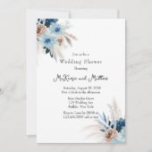 Boho Pink und Blue Peony Bouquet Polterabend Einladung (Vorderseite)