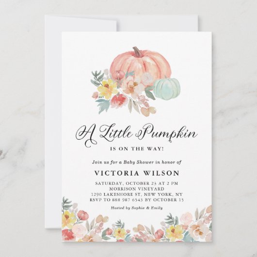 Boho Pink und Blue Pumpkins Herbstdusche Einladung (Vorderseite)