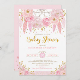 Boho Pink und Gold Dreamcatcher Floral Baby Dusche Einladung