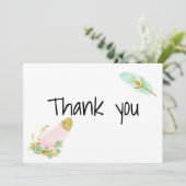 Boho Pink und Gold Feathers Dankeskarte (Stehend Vorderseite)