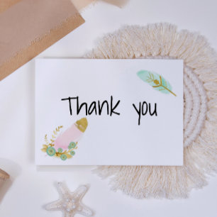 Boho Pink und Gold Feathers Dankeskarte