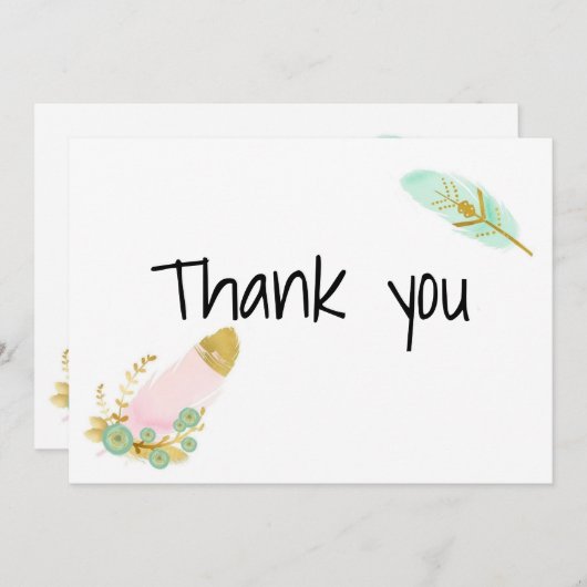 Boho Pink und Gold Feathers Dankeskarte (Vorne/Hinten)