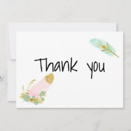 Boho Pink und Gold Feathers Dankeskarte