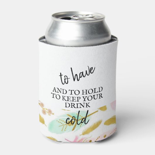 Boho Pink und Gold Feathers Dosenkühler (Kanne Vorderseite)