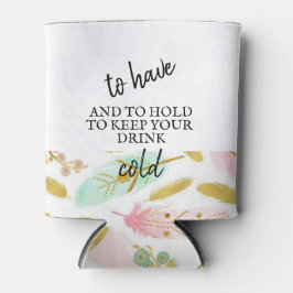 Boho Pink und Gold Feathers Dosenkühler