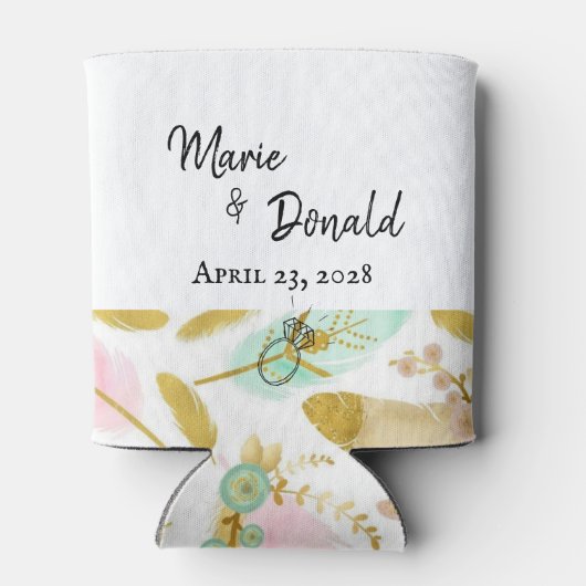 Boho Pink und Gold Feathers Dosenkühler (Rückseite)