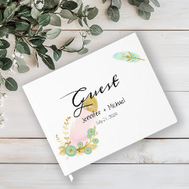 Boho Pink und Gold Feathers Gästebuch