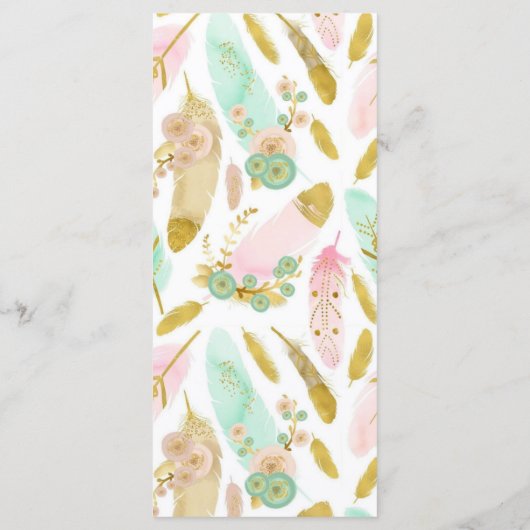Boho Pink und Gold Feathers Menükarte (Rückseite)