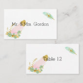Boho Pink und Gold Feathers Platzkarte (Vorne/Hinten)
