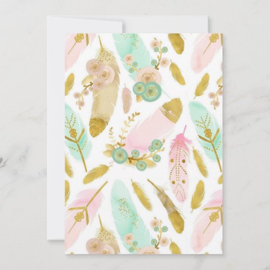 Boho Pink und Gold Feathers Probe Dinner (Rückseite)