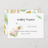 Boho Pink und Gold Feathers RSVP Karte (Vorne/Hinten)