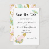 Boho Pink und Gold Feathers Save the Date (Vorne/Hinten)