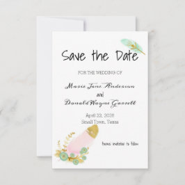 Boho Pink und Gold Feathers Save the Date