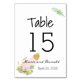 Boho Pink und Gold Feathers Tischnummer