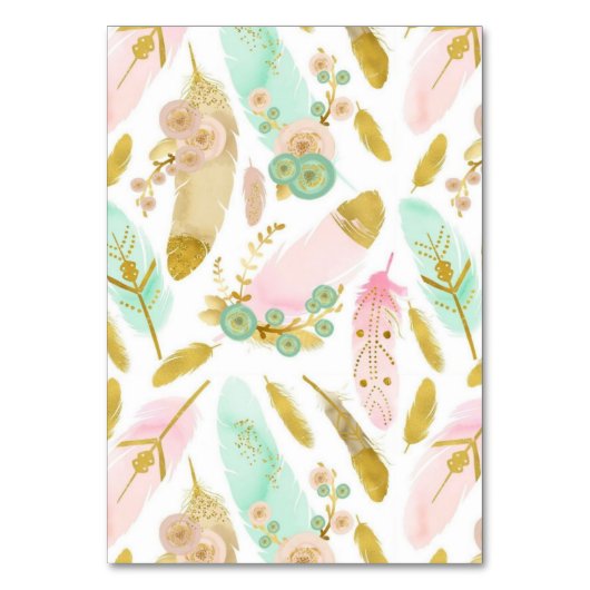 Boho Pink und Gold Feathers Tischnummer (Rückseite)
