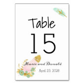 Boho Pink und Gold Feathers Tischnummer (Vorderseite)